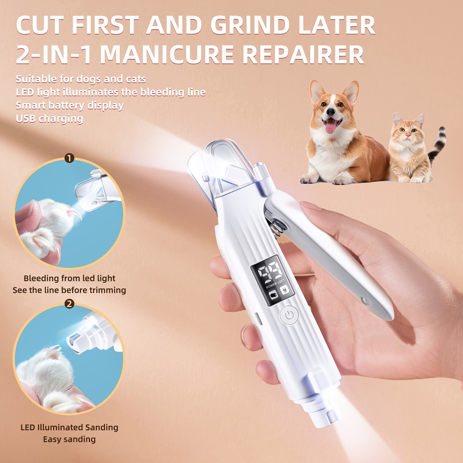 Pet Nail Grinder - LED Pet Nail Grinder Safe and